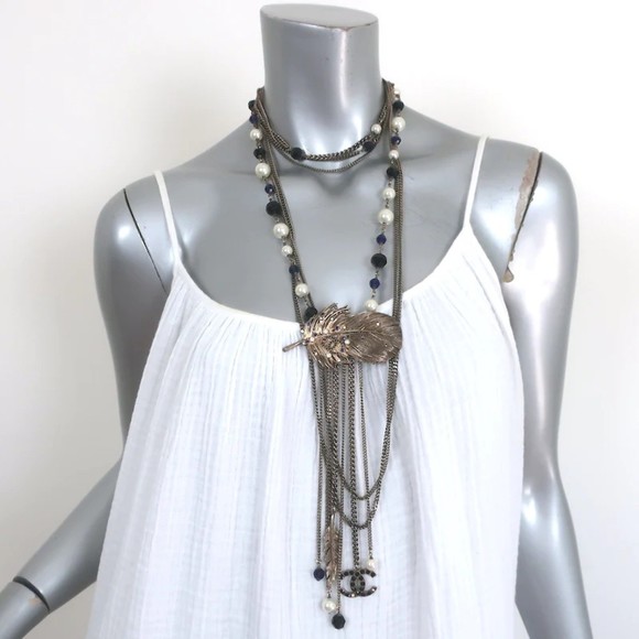 CHANEL Jewelry - Chanel 06P Runway CC Feather Necklace Draped Chains Pearls & Beads